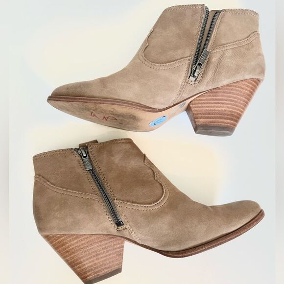 FRYE REINA Ankle Boots Ash Suede Leather Stacked Heel Pointed Toe Size 7.5 - Picture 6 of 9